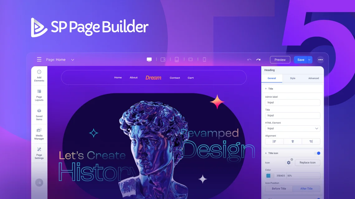 SP Page Builder 5 f&uuml;r Joomla mit visueller Drag-and-Drop-Bearbeitung und flexiblen Layout-Funktionen