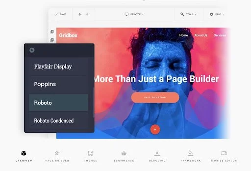 Gridbox Page Builder f&uuml;r Joomla mit visueller Drag-and-Drop-Bearbeitung und flexibler Seitengestaltung