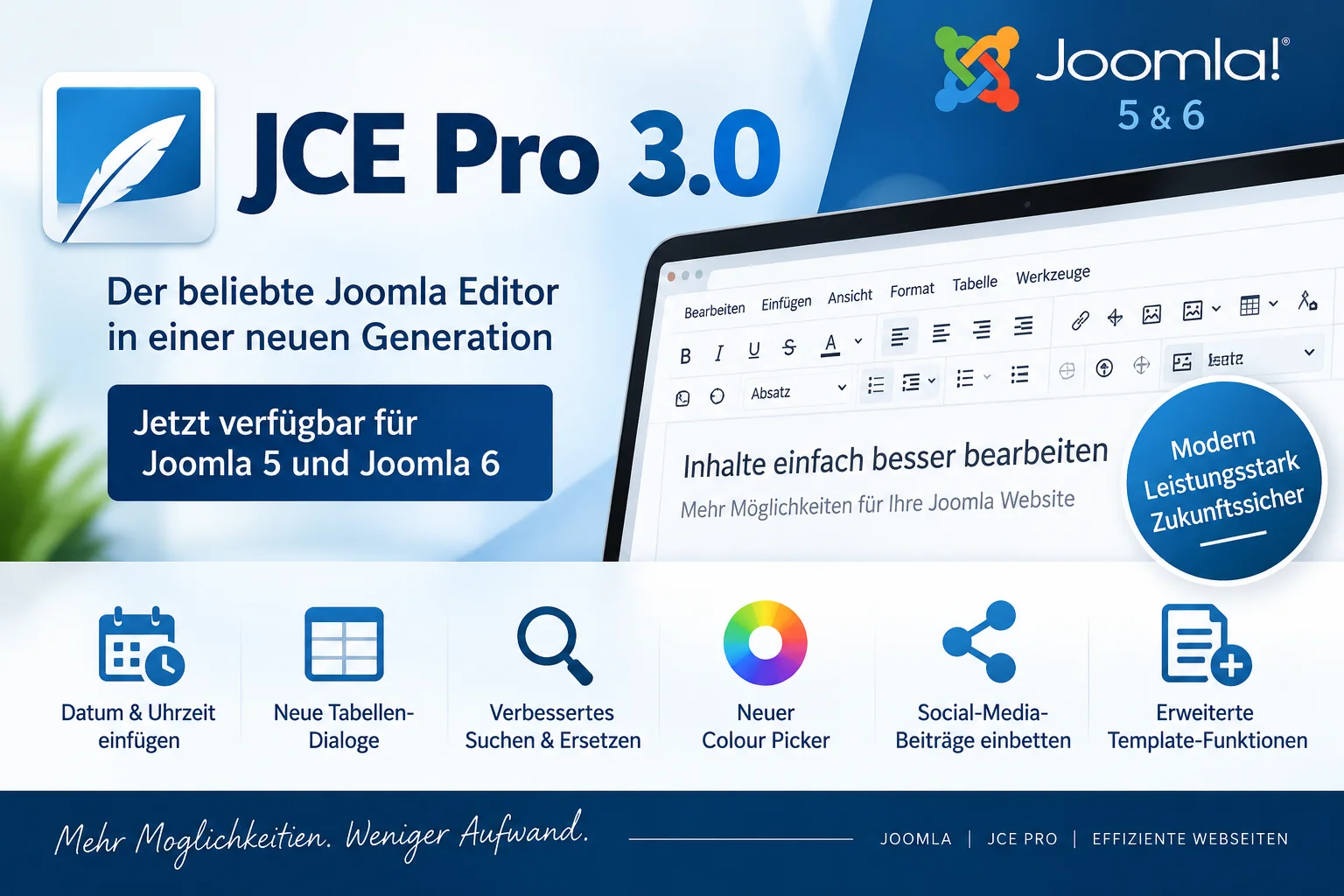 JCE Pro 3.0 als neuer Editor f&uuml;r Joomla 5 und Joomla 6 mit modernisierter Benutzeroberfl&auml;che und neuen Funktionen