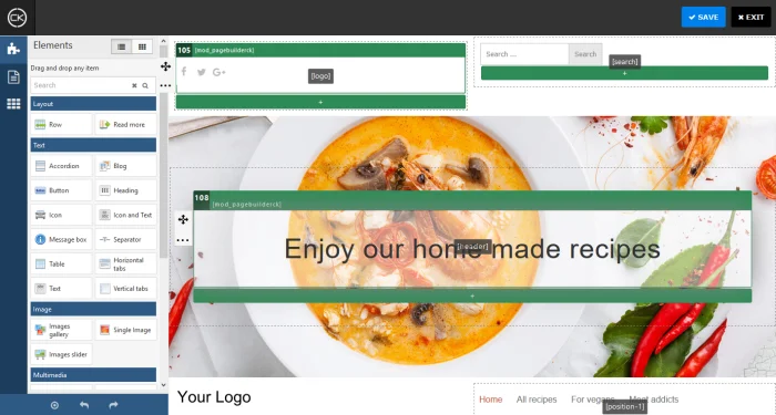 Page Builder CK f&uuml;r Joomla mit Drag-and-Drop-Funktionen und flexibler Gestaltung von Seitenlayouts