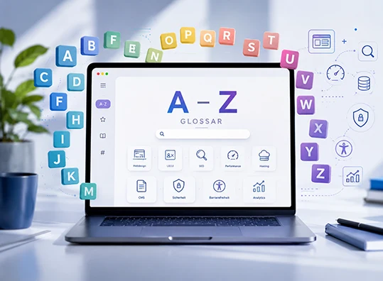 Neues umfangreiches Webdesign Glossar A bis Z mit Fachbegriffen zu SEO UX Hosting Sicherheit CMS und moderner Website Planung