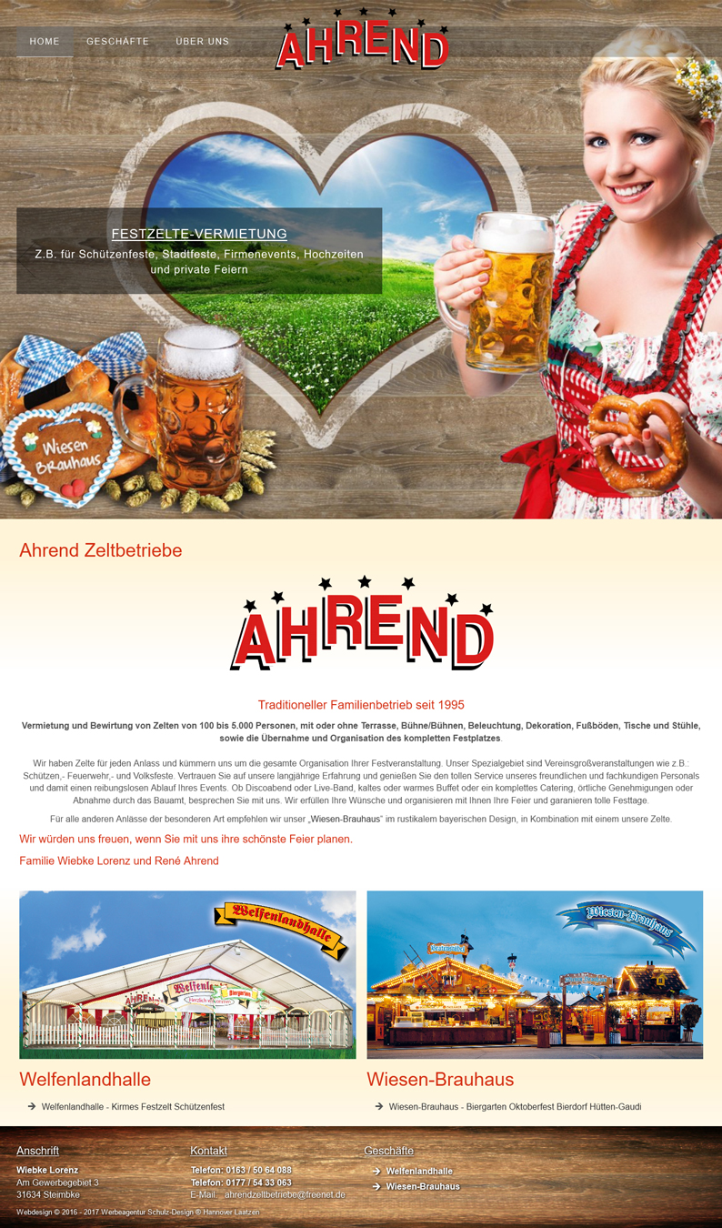 Werbeagentur Hannover - Homepage f&uuml;r Schausteller Webdesign Ahrend Zeltbetriebe Vermietung von Festzelten Sch&uuml;tzenfest Hannover
