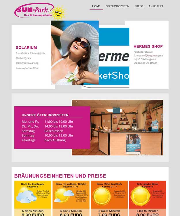 Werbeagentur Pattensen - Webdesign Sun-Park Solarium Pattensen Homepage Werbung Pattensen