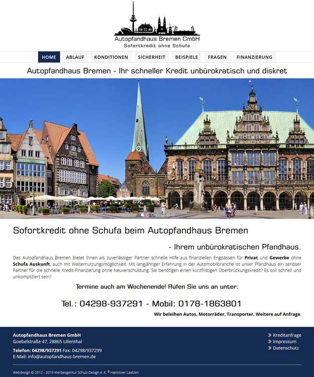 Logo und Webdesign f&uuml;r Autopfandhaus Bremen von Werbeagentur Schulz-Design