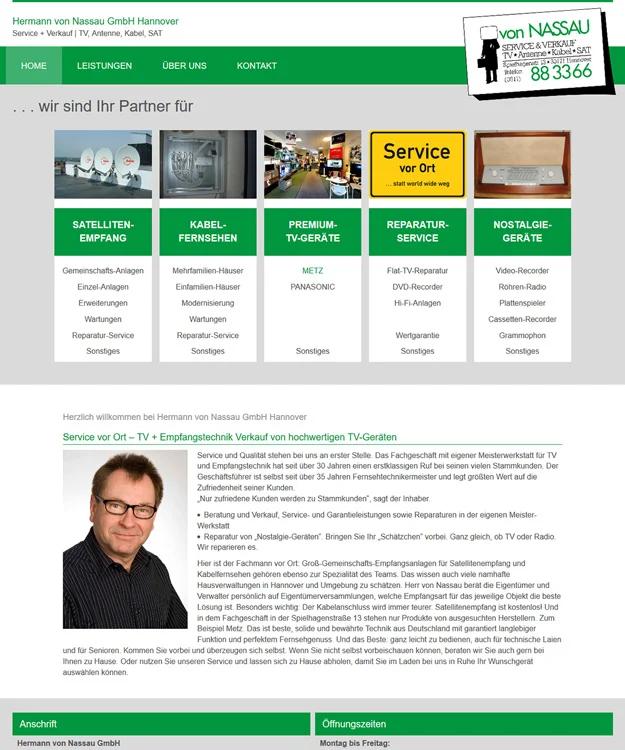 Webdesign Hannover Hermann von Nassau GmbH Hannover Service + Verkauf | TV, Antenne, Kabel, SAT Hannover