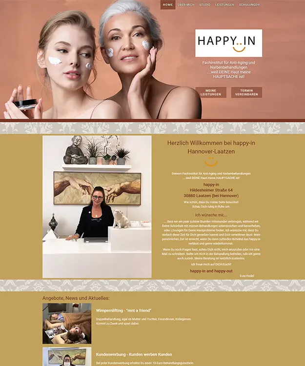 Neugestaltung der Firmenwebsite f&uuml;r das Anti-Aging-Studio Happy-In in Laatzen bei Hannover