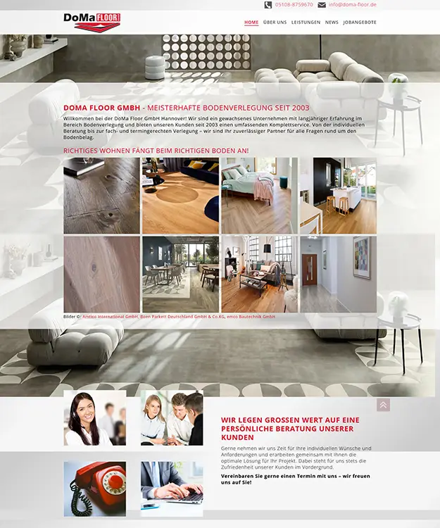Screenshot der neu gestalteten Website von Doma Floor, erstellt durch die Werbeagentur Schulz-Design