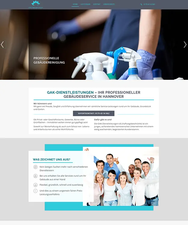 Ein professionell gestaltetes und ansprechendes Webdesign f&uuml;r GAK Dienstleistungen in Hannover