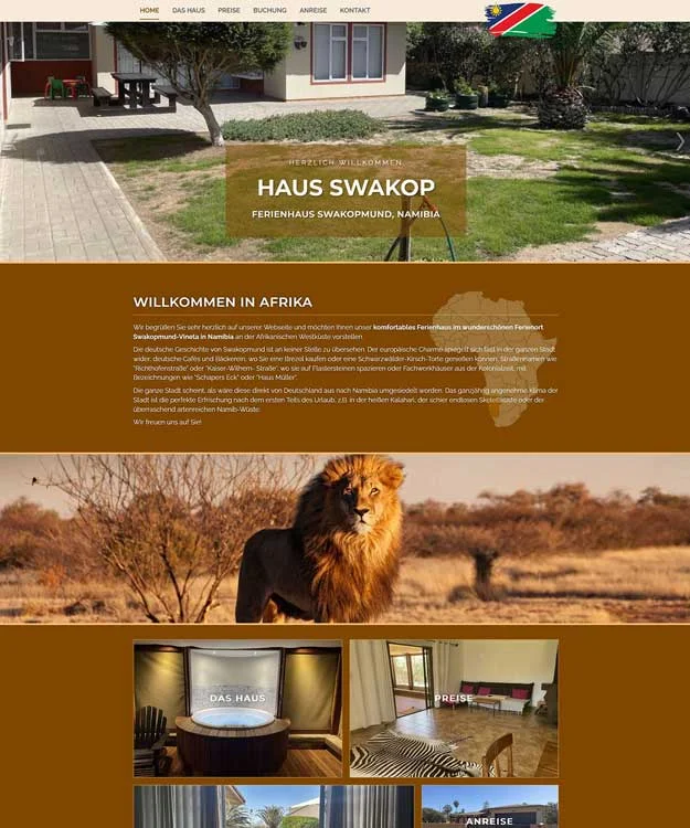 Individuelle Website Fereinhaus Namibia mit Online-Buchungsm&ouml;glichkeiten