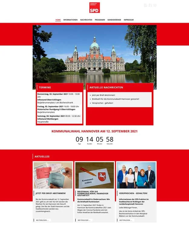 Webdesign Hannover Referenz SPD Ortsverein Hannover-S&uuml;dwest mit Joomla Website zur Kommunalwahl, Kandidierenden, Wahlinformationen und Nachrichten