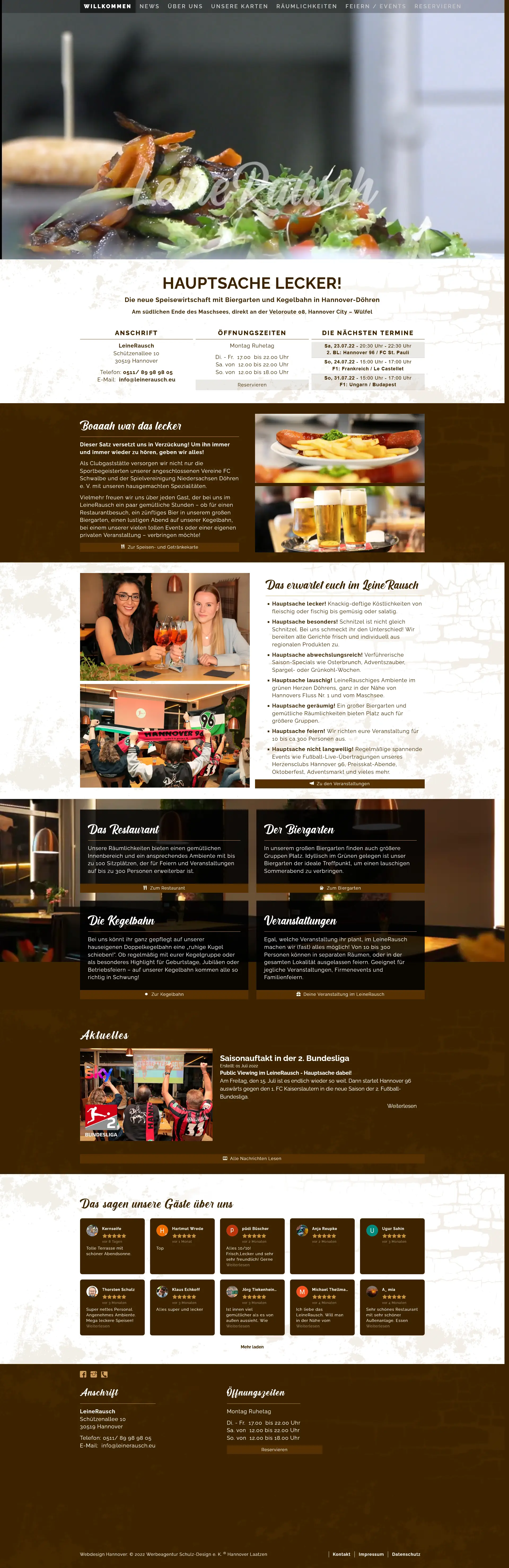 Gestaltung einer individuellen Website f&uuml;r das Restaurant LeineRausch Hannover
