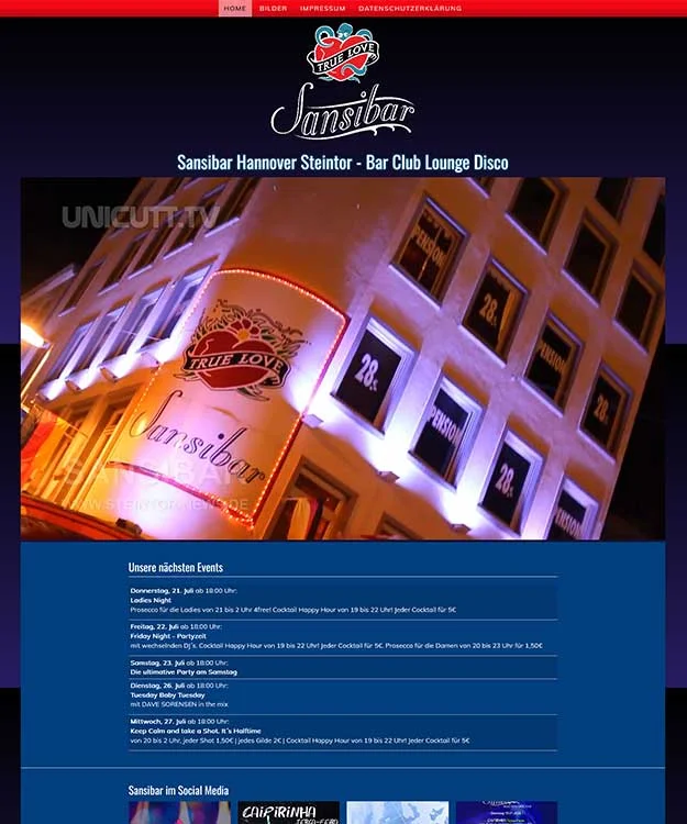 Webdesign, Website Sansibar Club Lounge Hannover