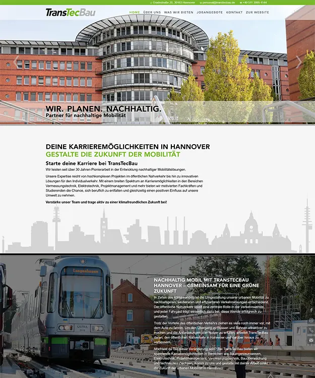 Jobwebsite f&uuml;r Bauplanungs-Stellen mit Joomla 5.1, Bewerbungsformular und animierten Inhalten, erstellt von Schulz-Design