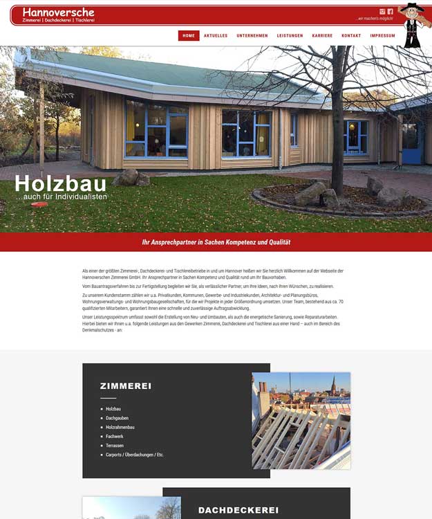 Werbeagentur Hannover Webdesign Hannoversche Zimmerei GmbH Dachdeckerei &amp; Tischlerei Hannover Homepage