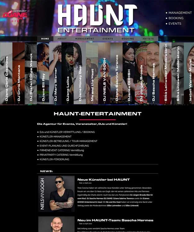 Werbeagentur K&uuml;nstleragentur HAUNT-Entertainment Hannover DeeJays, DeeJanes, Models Hannover