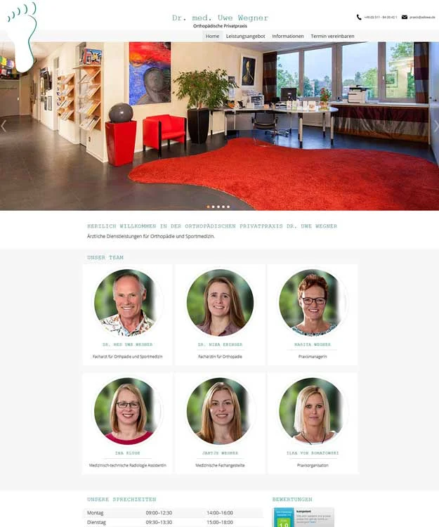 Neues Internetauftritt Orthop&auml;dische Privatpraxis Dr. med. Uwe Wegner Werbeagentur Hannover