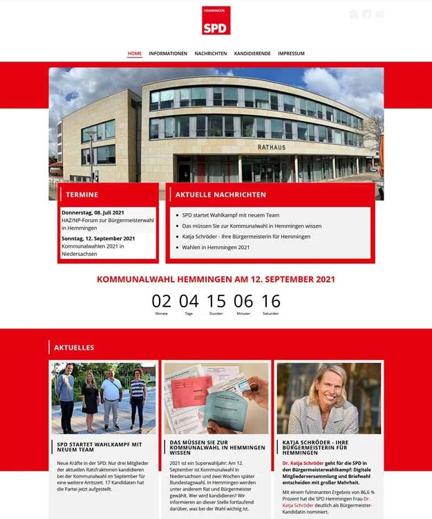 Webdesign Hannover Referenz SPD Ortsverein Hemmingen mit Joomla Website zur Kommunalwahl, Kandidierenden, Wahlinformationen, Social Media und QR-Codes