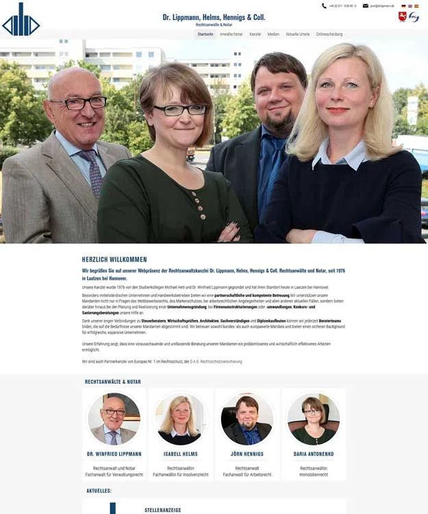 Webdesign Werbeagentur Laatzen Rechtsanw&auml;lte und Notar Dr. Lippmann, Helms, Hennigs &amp; Coll. Laatzen