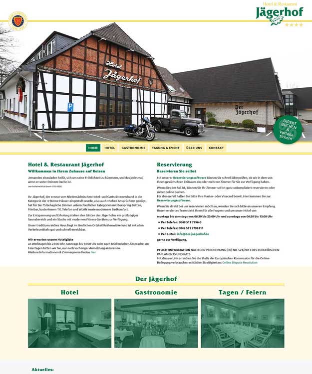 Werbeagentur Hannover Webdesign Fotografie Hotel &amp; Restaurant J&auml;gerhof Hannover Langenhagen Werbung Homepage