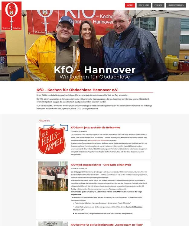 Website Kochen f&uuml;r Obdachlose Hannover e.V. Werbung Homepage Webseite