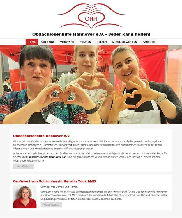 Webdesign Obdachlosenhilfe Hannover e.V. Werbung Homepage Webseite