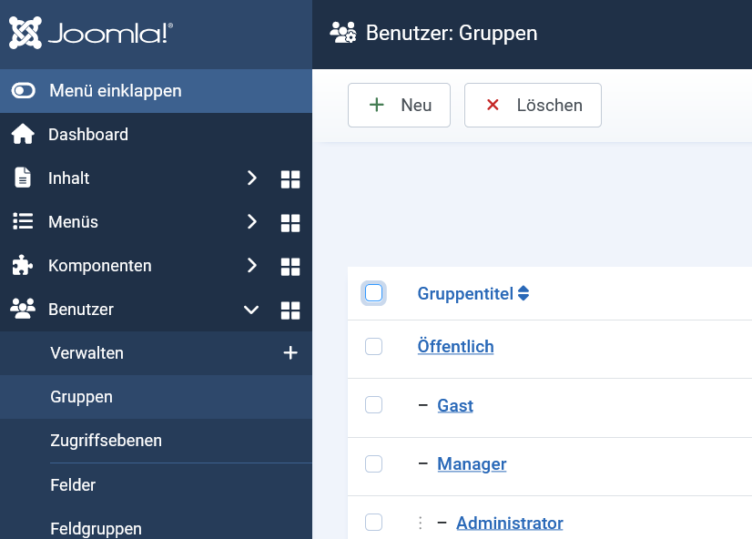 joomla6 benutzergruppen