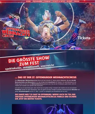 Webdesign Hannover Referenz Offenburger Weihnachtscircus mit moderner Joomla 5 Website, festlichem Design, Countdown und Ticketshop