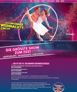 Webdesign Hannover Referenz Heilbronner Weihnachtscircus mit moderner Joomla 5 Website, Weihnachtsdesign, Countdown und Ticketverkauf